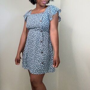 Sienna Sky Square-Neck Mini Dress with Side Buttons